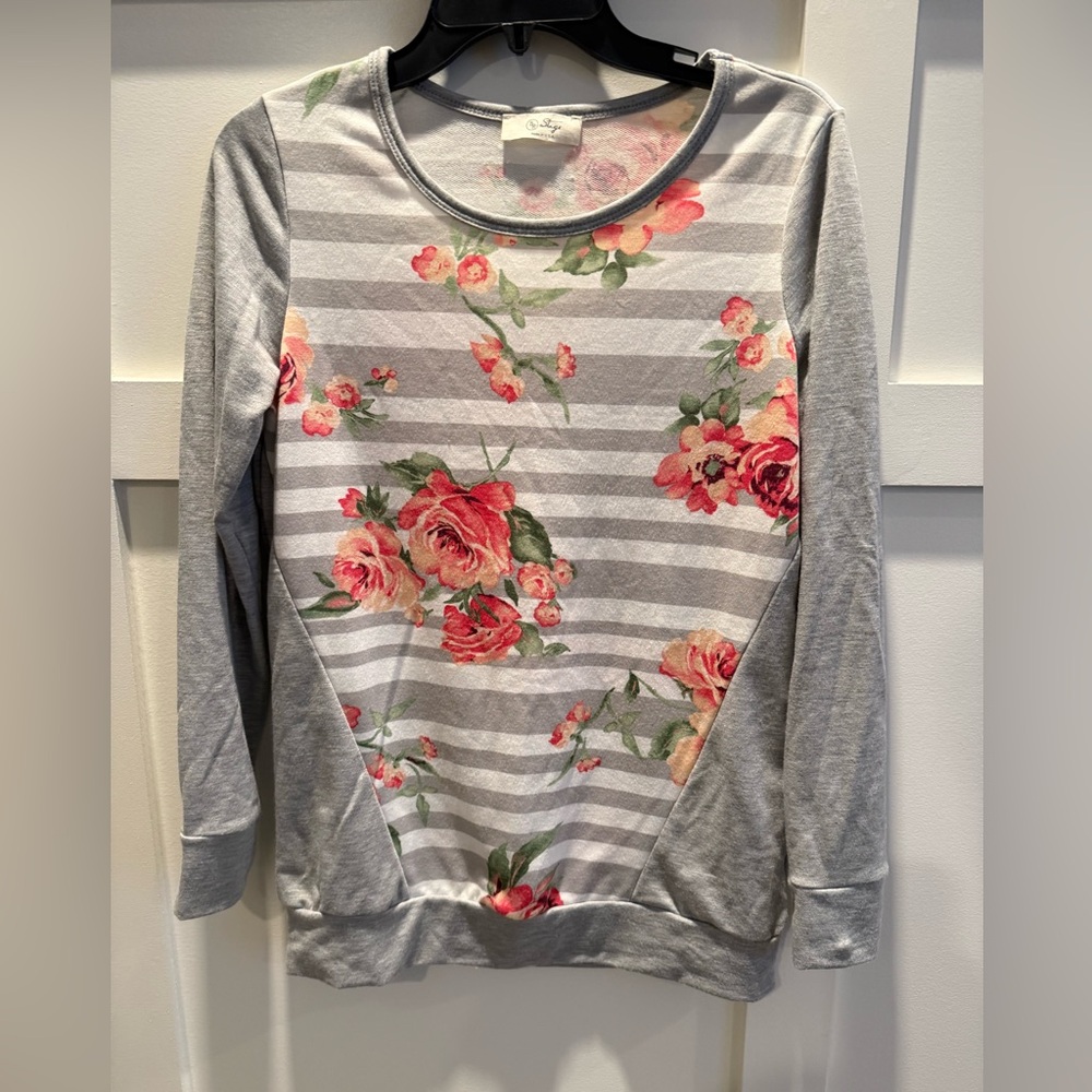 Floral Striped Long Sleeve Top